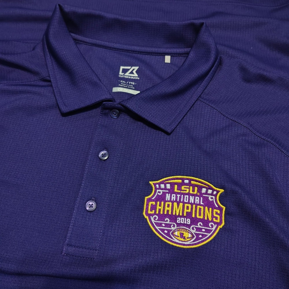 Cutter & Buck LSU Tigers 2019 National Champions Purple Polo Shirt Mens XXL